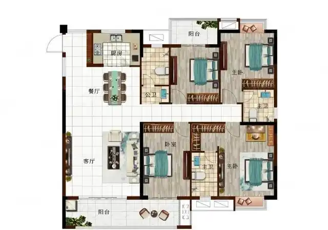 居家实用的165平米大平层双主卧通体阳台