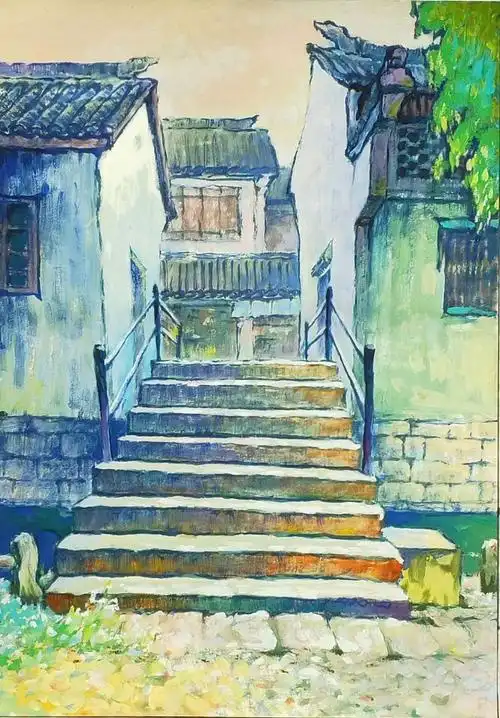 《古镇小桥》水粉 28x40cm 雍志坚