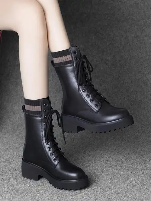 中筒马丁靴女冬季加绒2021年秋冬新款靴子女鞋冬款真皮鞋爆款短靴