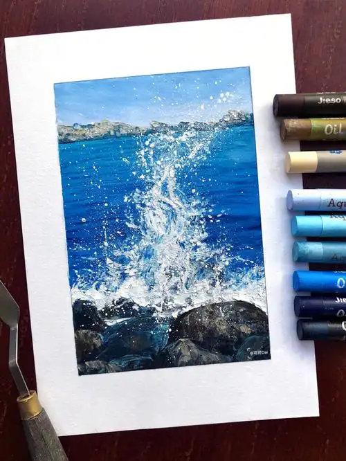 追浪油画棒教程带你用牙刷画海浪