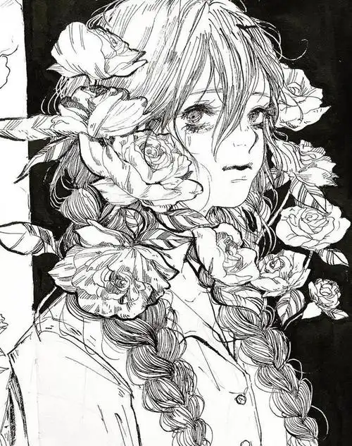 黑白动漫线稿,很好的临摹素材