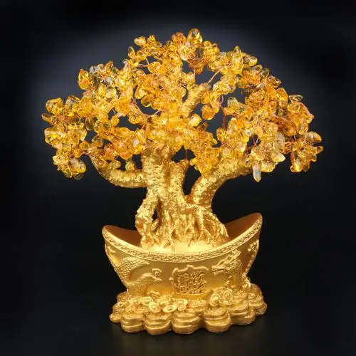 金色元宝底座黄水晶招财树店铺吧台酒柜家居摆件装饰办公礼品