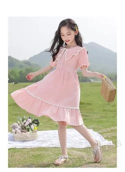 碧彩雅 女童连衣裙夏天装8儿童洋气9中大童夏季十岁小女孩棉质公主