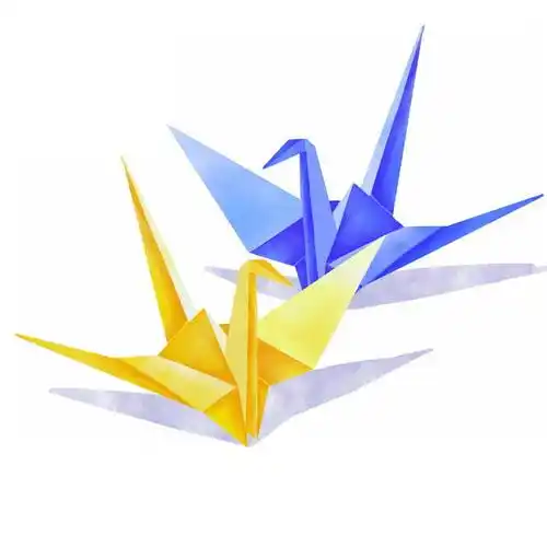 黄色和蓝色千纸鹤水彩画插画5591099免抠图片素材