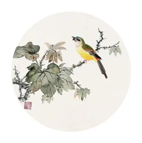 梧桐小鸟_国画作品_苑福章作品展_苑福章在线作品_苑福章官方网站