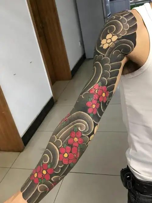 樱花云雾臂_纹身图案手稿图片_王杰的纹身作品集