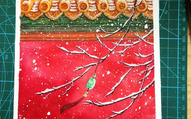 【水彩】故宫红墙雪景绘画过程