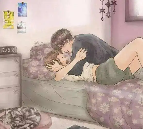 男女接吻的图片唯美插画