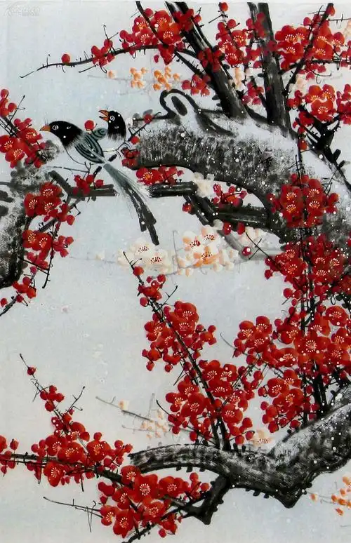 保真!西门亚石国画六尺梅花《洗净长空月一轮,举灯相照读书人.