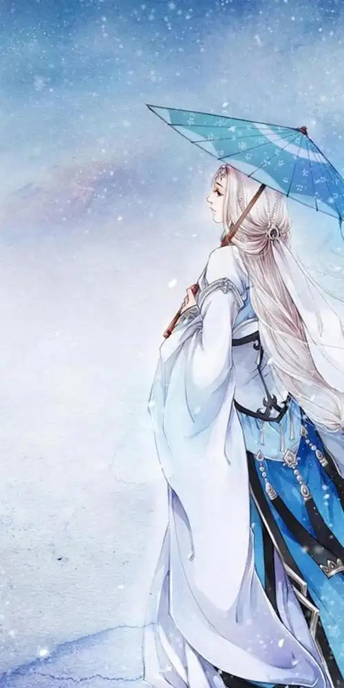 雪中撑伞的古风美女