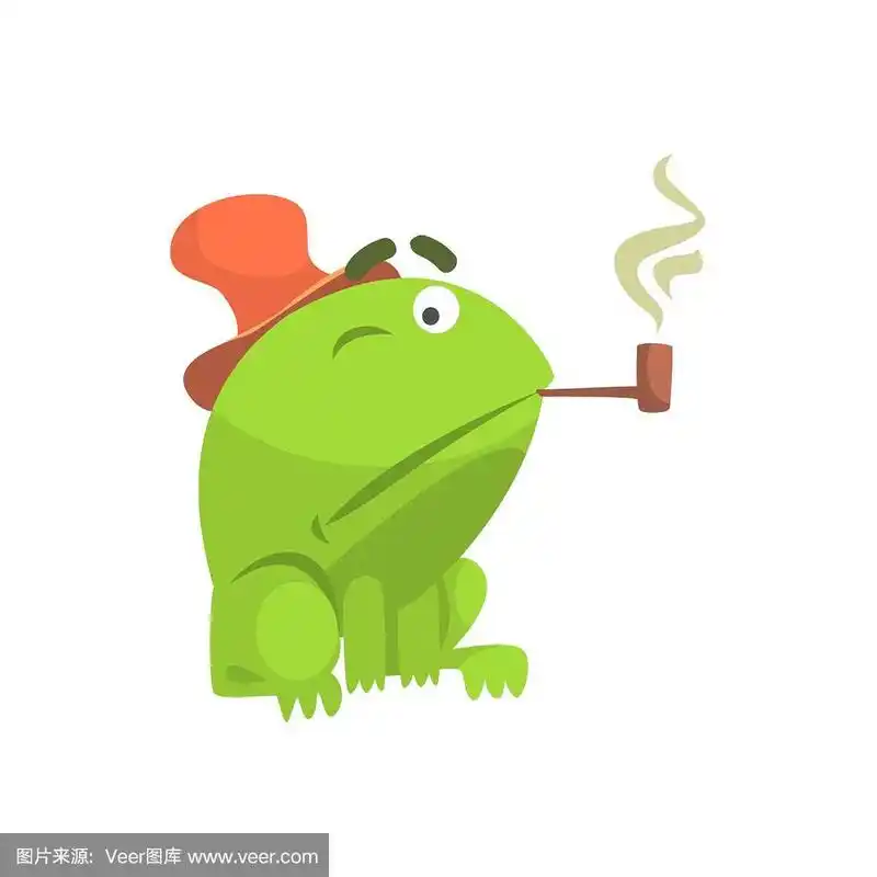 绿色青蛙有趣的角色抽烟斗幼稚