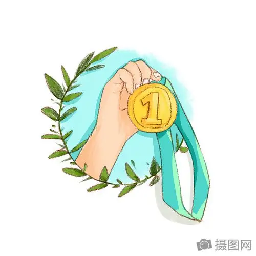 手绘冠军手举奖牌