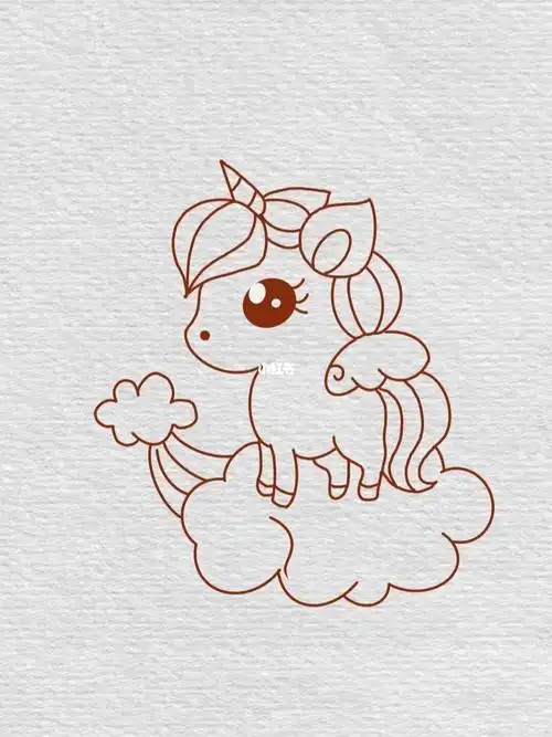 小独角兽可爱萌萌简笔画彩色可爱梦幻带翅膀独角兽简笔画怎么画步骤