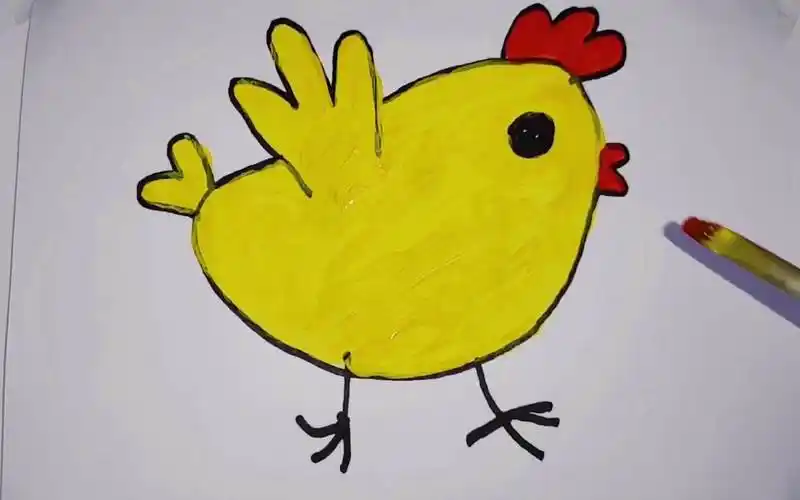 可爱儿童绘画-小鸡的画法,简单易学手绘,只需勾线加上水粉涂色