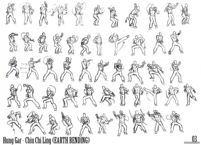 中国功夫套路演示角色动作手绘图33pa