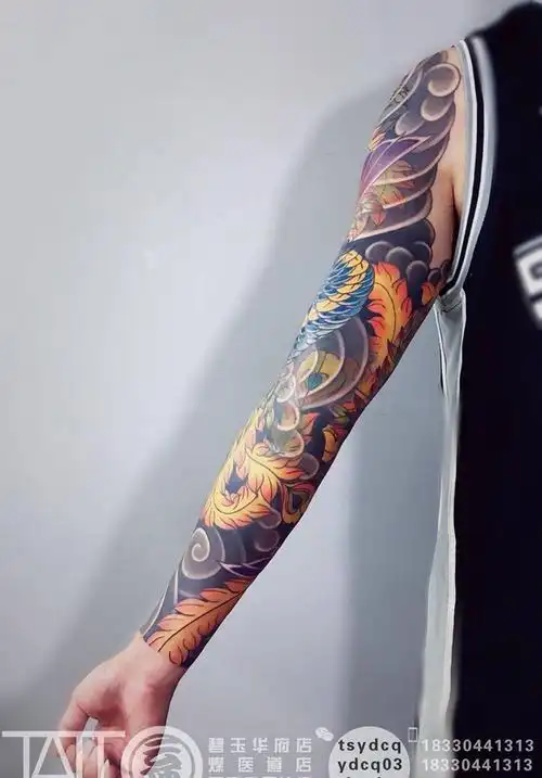 凤凰 花臂纹身图片_成品手臂传统习俗宗教鬼神动物原创纹身图案(2)