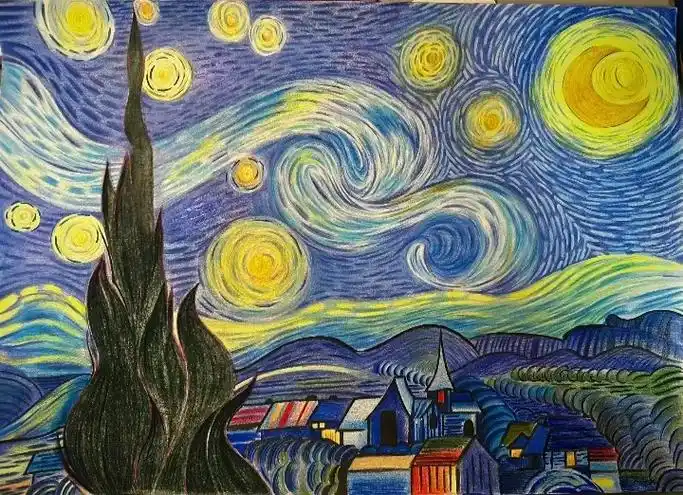 画画 #手绘 #星空 #梵高 #彩铅画  用彩铅给大家露一 - 抖音