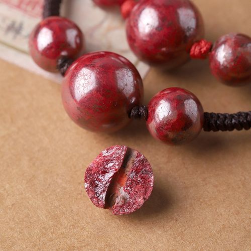 辰世天然朱砂石圆珠手绳原矿辰砂手工编织金刚结本命年转运珠红绳