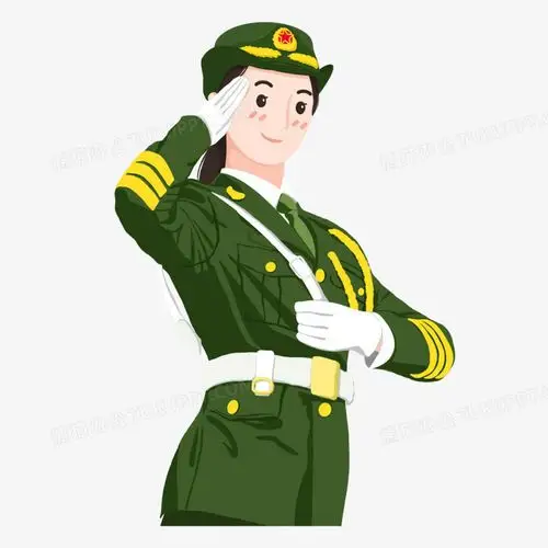 手绘穿军装的女军人敬礼免抠元素