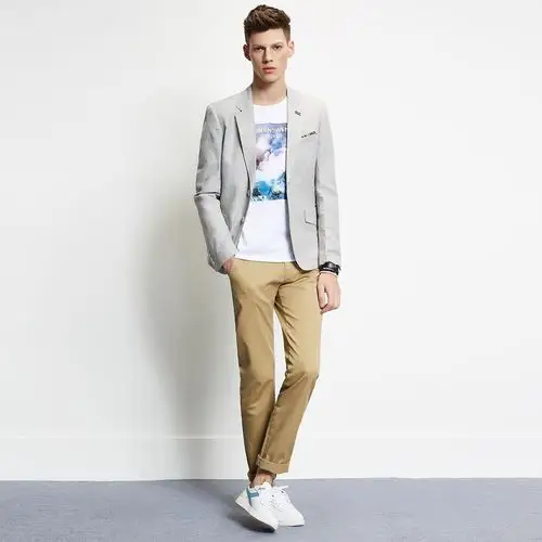 uo西装男士灰色亚麻休闲西服 韩版修身棉麻外套