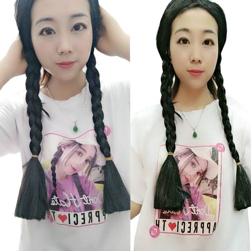 搞笑假发麻花辫假发男生反串村姑假发结婚闹洞房搞怪黑色辫子假发