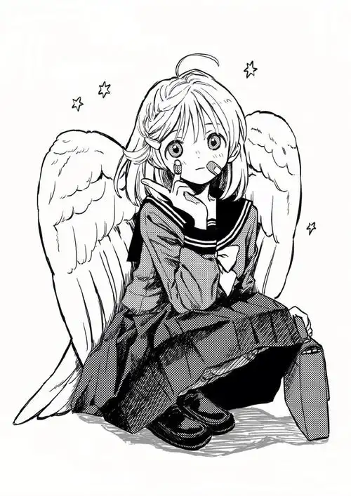 黑白线稿少女 动漫插画参考イヌシマ