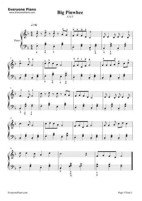 大风车五线谱预览1-钢琴谱文件(五线谱,双手简谱,数字谱,midi,pdf)