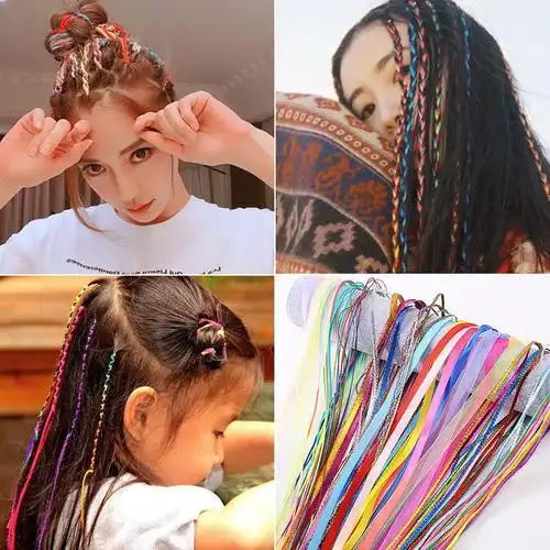 儿童彩带编发彩绳云南七彩色编发绳渐变色炫彩辫子民族风脏辫嘻哈