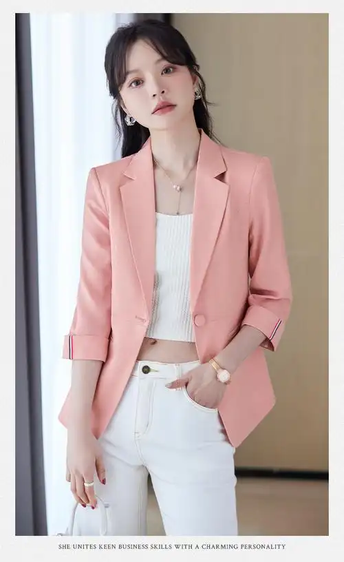 2024春夏新款高品质女职业小西装修身显瘦休闲通勤七分袖中袖外