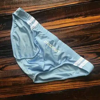 男士低腰性感时尚三角裤 温泉沙滩潮三角裤带排水线比泳裤 亮浅蓝 l