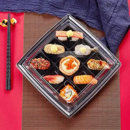 50套高端一次性九宫格正方形高透明分格食品级小时拼盘九格寿司盒