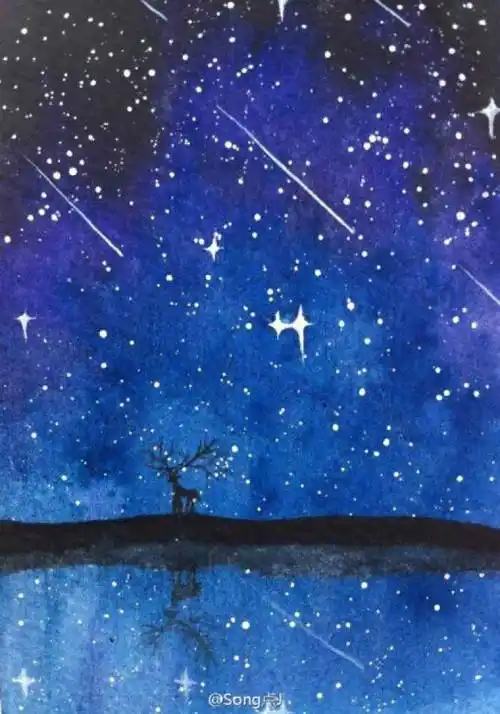 手绘水彩星空夜晚的水彩星空的画法