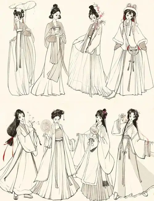 【绘画素材】古风汉服人物线稿来袭!