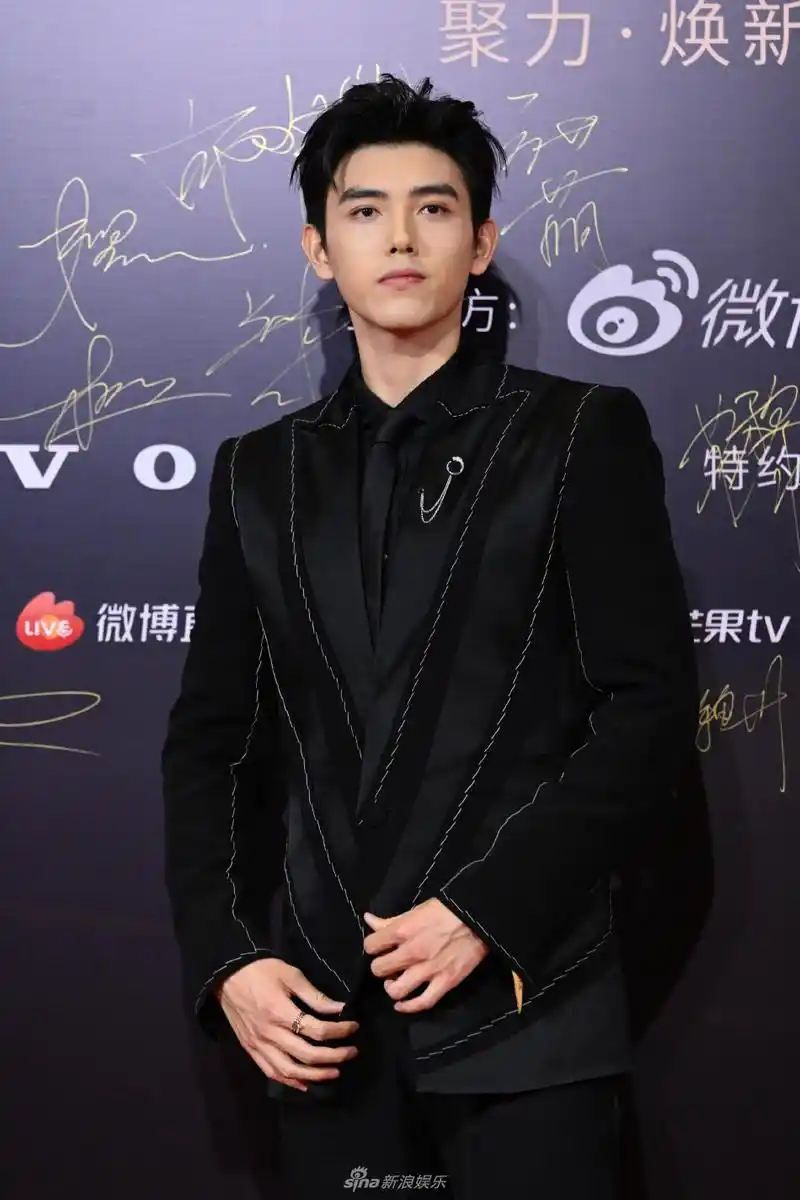 组图:陈飞宇亮相微博视界大会红毯 全黑西服点缀领针精致贵气
