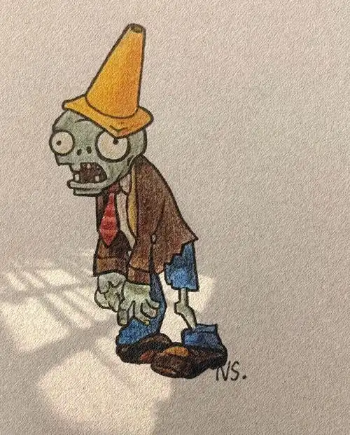 他的路障头盔 使他两倍坚韧于普通僵尸#植物大战僵尸#绘画过程#手绘