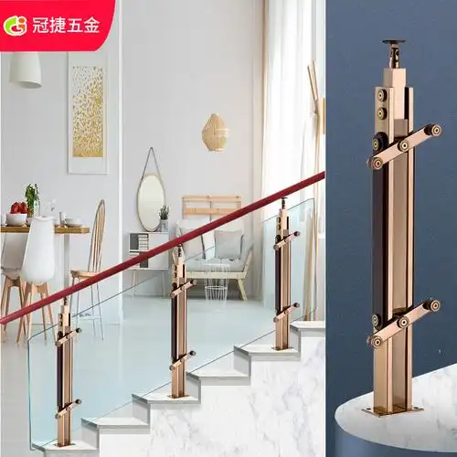 佛山市厂家直供定制款不锈钢夹木立柱家装楼梯立柱挂玻璃扶手立柱