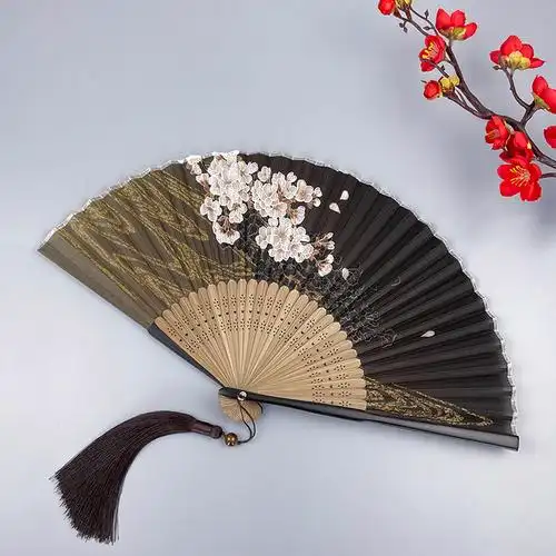 古风折扇夏季随身真丝小竹扇日式樱花和风古装扇子