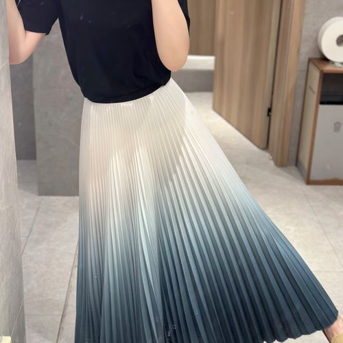 king studios 23春 翩然灵动爱丽丝蓝百褶人鱼裙 松紧高腰中长裙