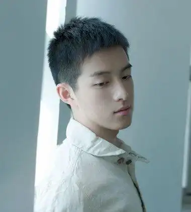 发顶上的头发则是从后往前梳的,男学生圆寸短发发型,黑色头发比较实用