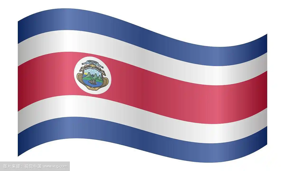 白色背景上飘扬的哥斯达黎加国旗