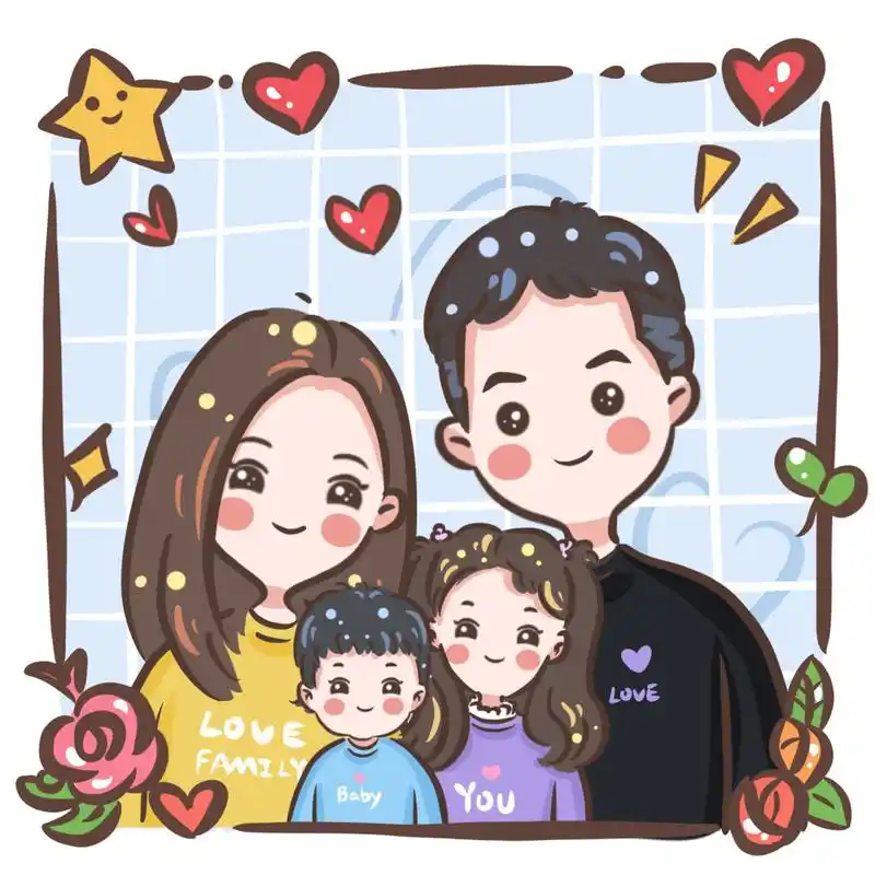 手绘可爱卡通全家福头像一家四口 可可爱爱小头像,全家福,幸福的一家