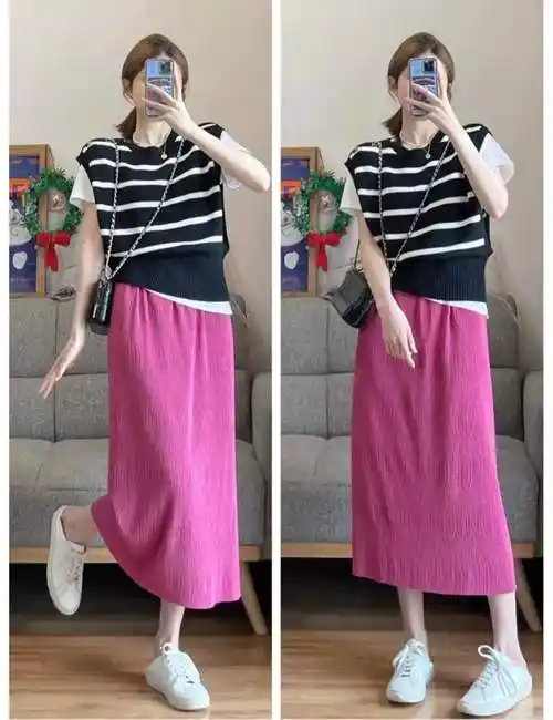 粉色半身裙配什么颜色上衣图片(粉色半身裙怎么搭配好看) | 高兴号