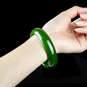 天然玉石手环和田玉碧玉手镯玉镯子女款翡翠手镯祖母菠菜浅绿手镯