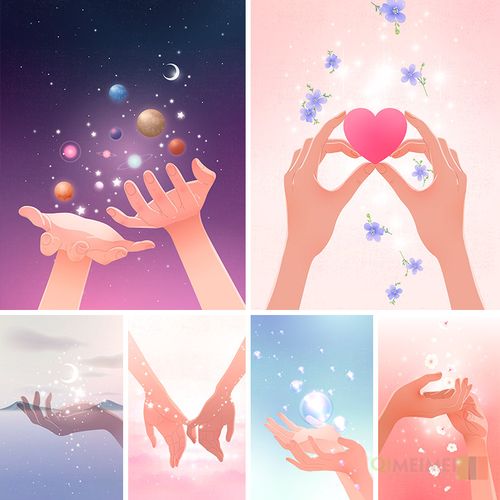 手绘卡通双手运动手部动作牵手爱心捧起插图ai矢量设计素材81505