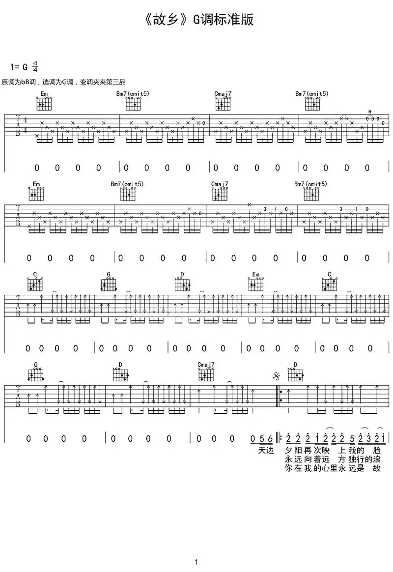 《故乡》_许巍_吉他谱_g调标准版.《故乡》是由许巍作词,作 - 抖音