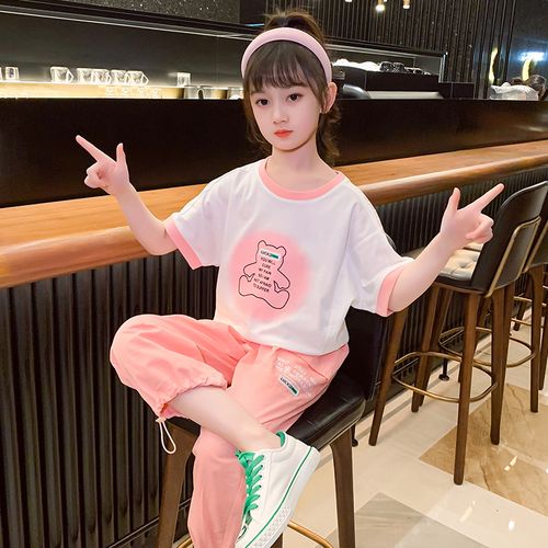 女童夏装套装2023新款大儿童洋气时髦女孩炸街网红短袖运动两件套
