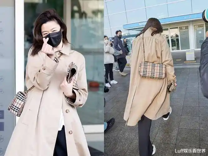 韩国女星全智贤和宋慧乔19日双双现身韩国仁川机场,全智贤以burberry