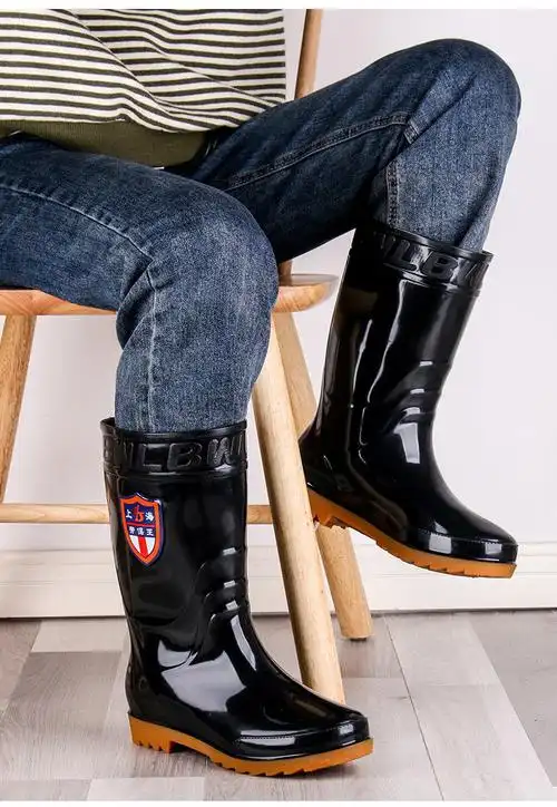 鞋加绒保暖防水鞋男士水靴高帮雨靴防滑短筒胶鞋中筒劳保王加绒款43码