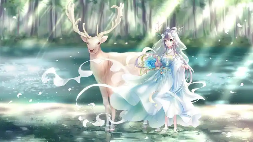 洛天依森林水上鹿绿天依作者yaduo铮粽子动漫壁纸