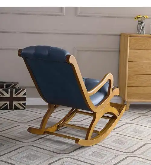 摇椅靠椅成人躺椅新款家具欧式现代简约欧式逍遥椅宝蓝色真皮摇椅茶几